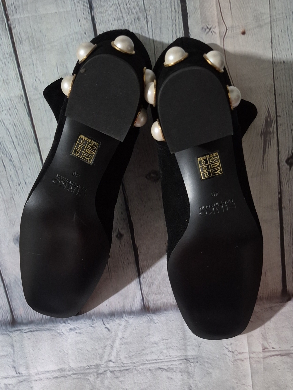 New Pinko Made In Spain Black Suede Pearl-Embellished Ankle Boot Size 9M - Picture 7 of 8